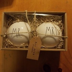 Rae Dunn Ceramic "MR." & " MRS." Ornament Set